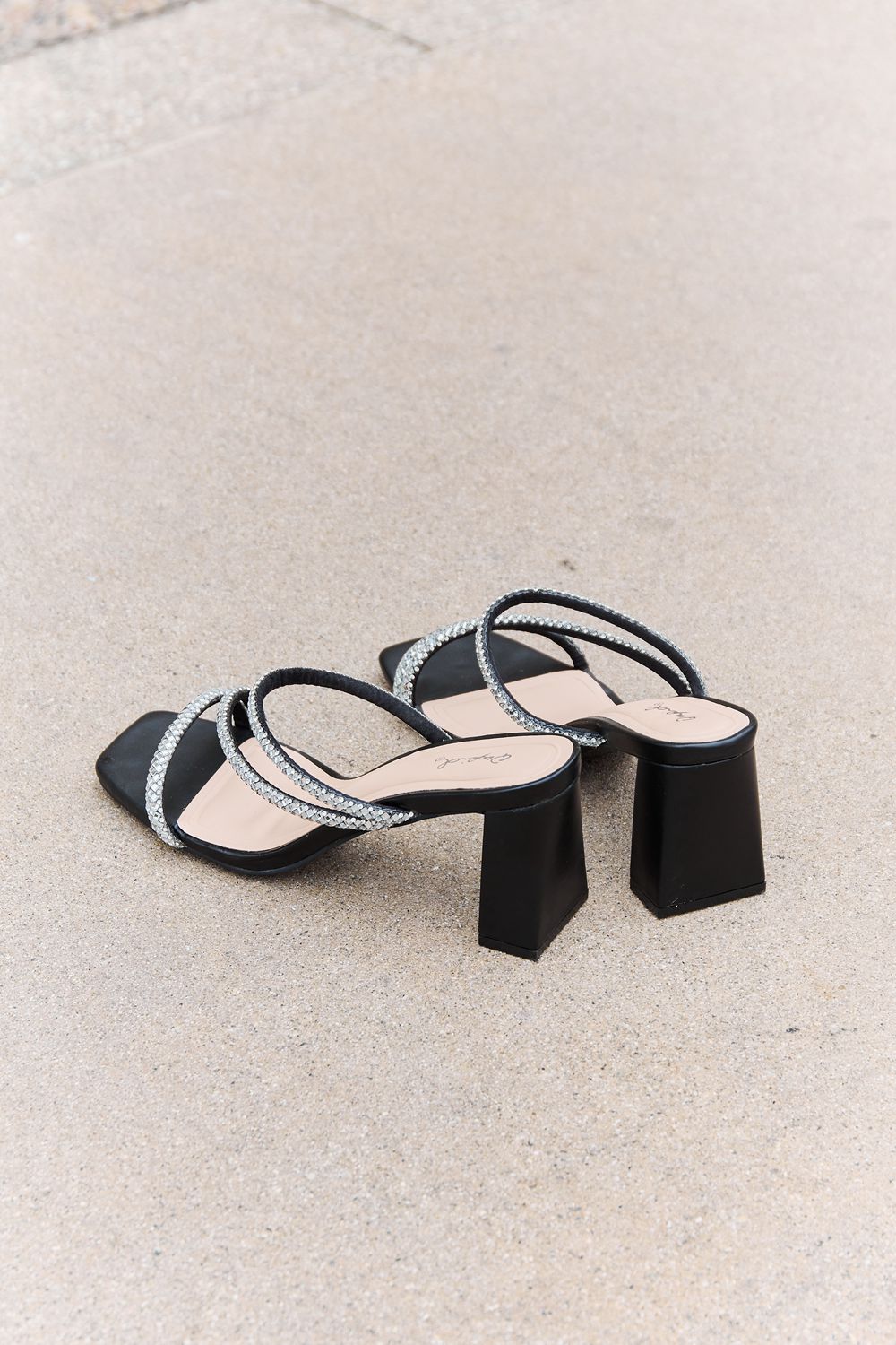 Qupid Level Up Rhinestone Strap Heels *