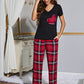 Women's Heart Graphic V-Neck Top and Plaid Pants Lounge Set