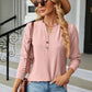 Full Size Notched Neck Long Sleeve Buttoned Blouse