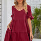 SO BOHO Full Size V-Neck Flounce Sleeve Tiered Dress