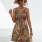 Smocked Printed V-Neck Mini Dress