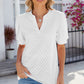 Eyelet Notched Puff Sleeve T-Shirt