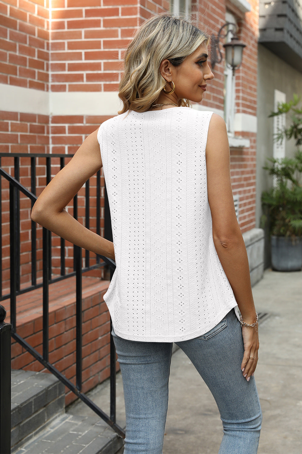 Full Size Eyelet Square Neck Tank