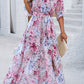 Printed Tied Half Sleeve Slit Dress