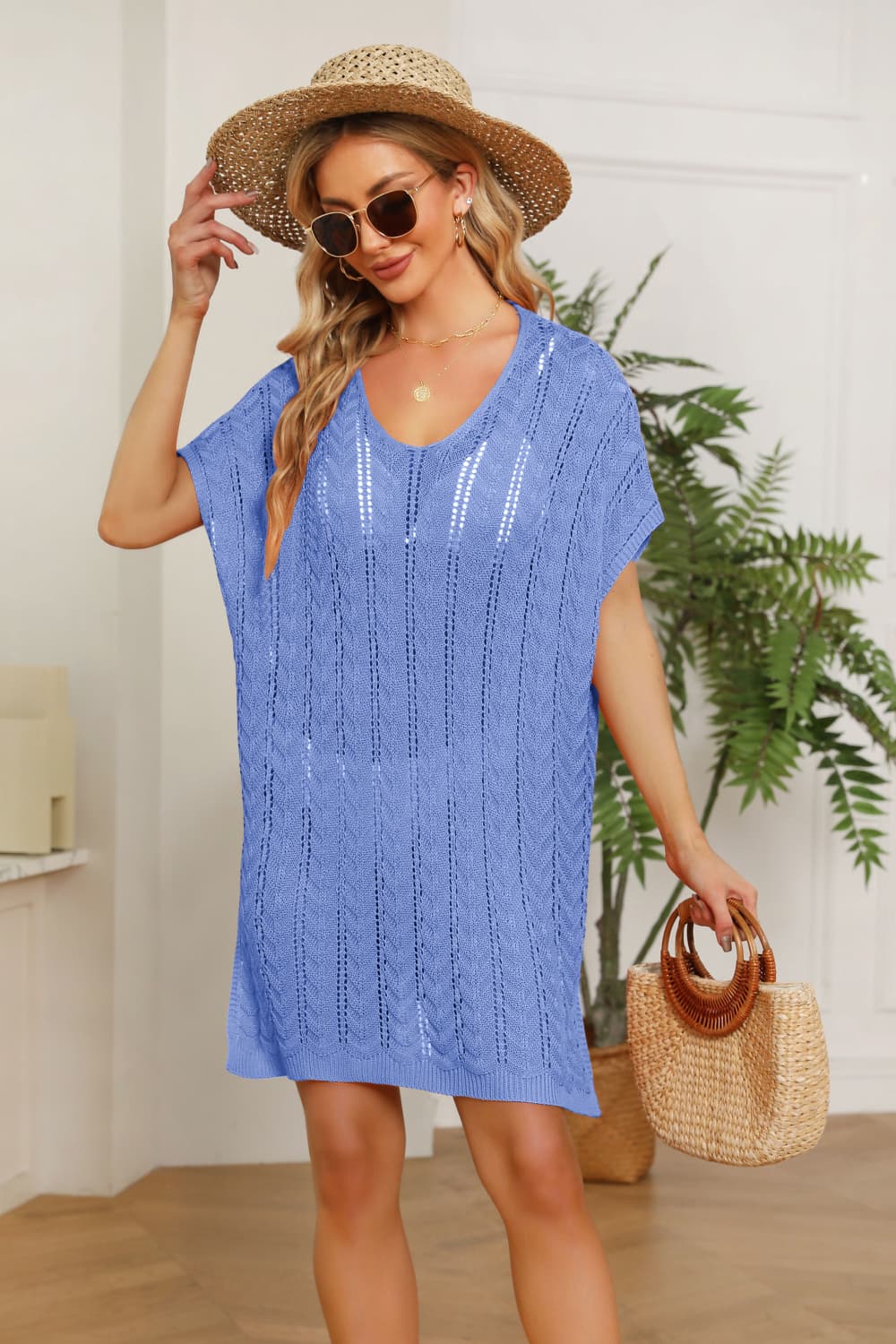 SO JAMAH One Size Openwork Side Slit Knit Dress