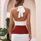 Color Block Halter Neck Knit Dress
