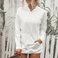 Jodynn Full Size White Dropped Shoulder Hoodie with Kangaroo Pocket