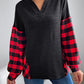 Buffalo Plaid Color Block Balloon Sleeve Top