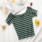 Women's DANICA Striped Lettuce Hem Knit Short Sleeve Top