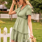 Frill V-Neck Short Sleeve Ruffle Hem Dress