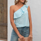 Full Size Eyelet One-Shoulder Tank