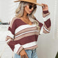 Striped V-Neck Long Sleeve Knit Top
