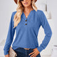 Notched Button Detail Long Sleeve T-Shirt