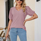 Full Size Eyelet Puff Sleeve V-Neck Top