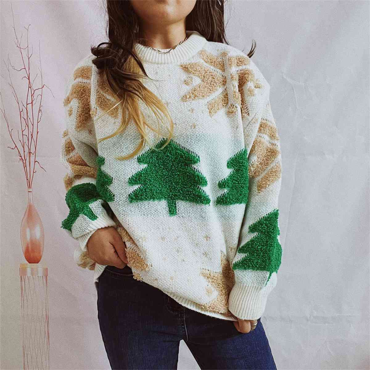 Christmas Snowflake Round Neck Long Sleeve Sweater