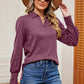 Decorative Button Johnny Collar Lantern Sleeve Blouse