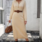 IdeationJovial Notched Neck Dropped Shoulder Button-Down Midi Dress