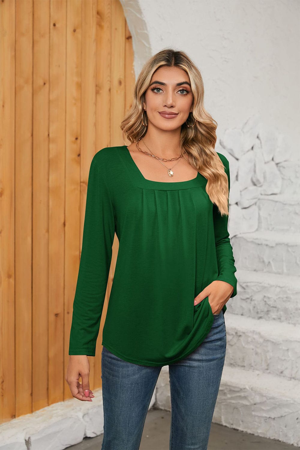 Full Size Square Neck Long Sleeve T-Shirt