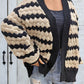 Striped Contrast Open Front Long Sleeve Cardigan