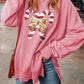 CHRISTMAS THEMED Sequin Candy Cane Round Neck Slit Sweatshirt
