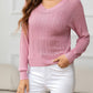 AuroraBlissX V-Neck Long Sleeve Eyelet Knit Top