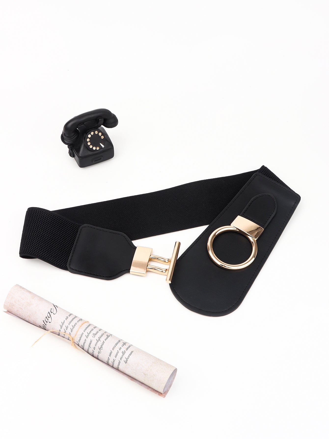 Women's PU Elastic Wide Belt with Alloy Buckle