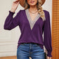 Lace Detail V-Neck Lantern Sleeve T-Shirt
