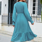 Swiss Dot V-Neck Smocked Lantern Sleeve Ruffle Hem Dress