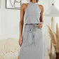 Full Size Drawstring Open Back Slit Sleeveless Dress