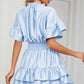 Smocked Tie Neck Flounce Sleeve Dress