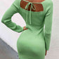 Tie Back Square Neck Long Sleeve Sweater Dress