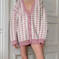 Houndstooth Button Up Long Sleeve Cardigan