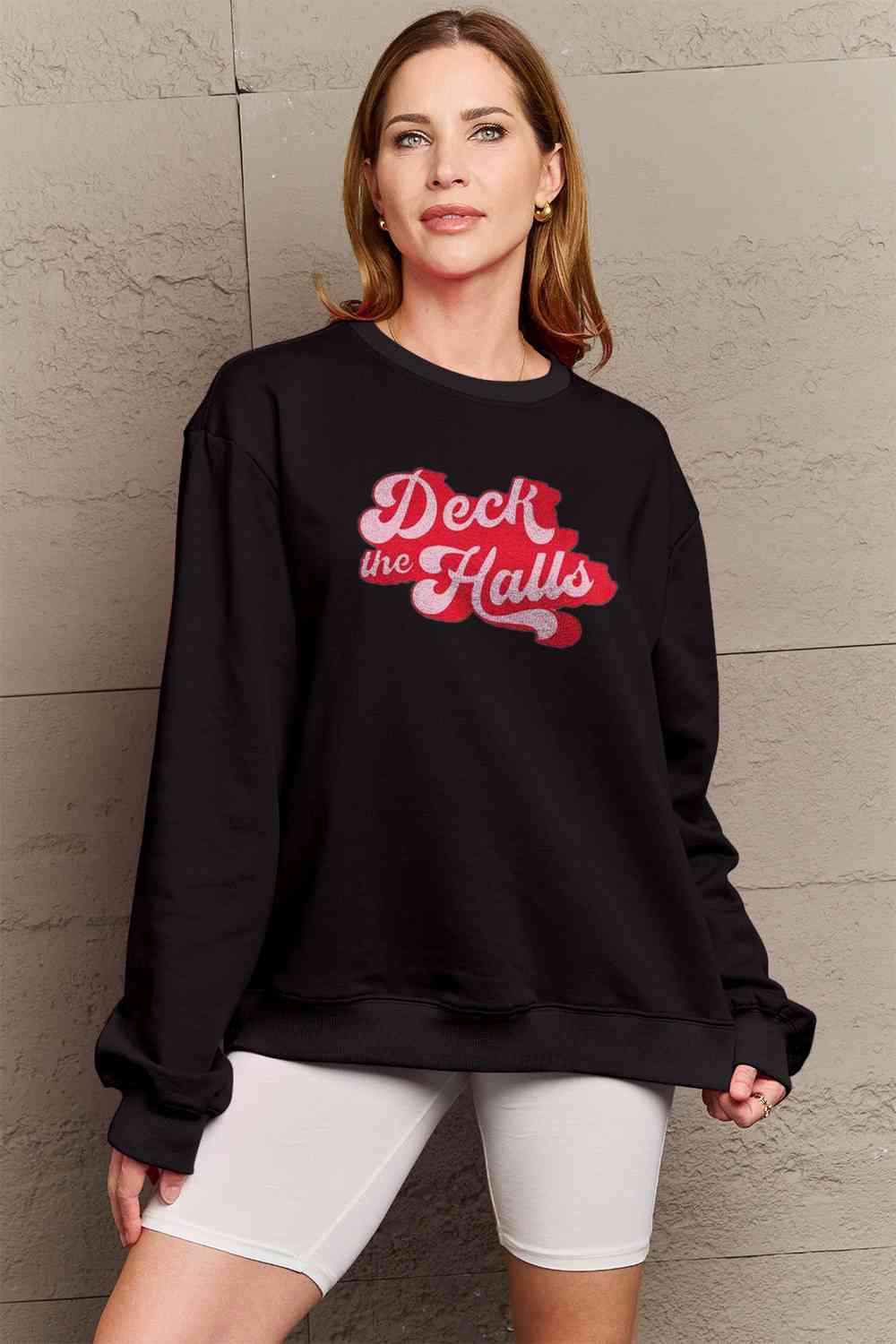 Simply Love CHRISTMAS Full Size DECK THE HALLS Graphic Sweatshirt