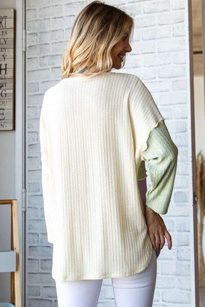Culture Code Color Block Round Neck Dropped Shoulder Blouse *