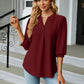 Full Size Notched Neck Three-Quarter Sleeve Blouse