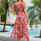 SALTYCHIC Full Size Floral Square Neck Short Sleeve Midi Dress