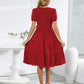 Smocked Tie Front Short Sleeve Tiered Dress