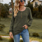Full Size Round Neck Button-Down Long Sleeve Tee