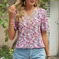 Floral V-Neck Short Sleeve T-Shirt
