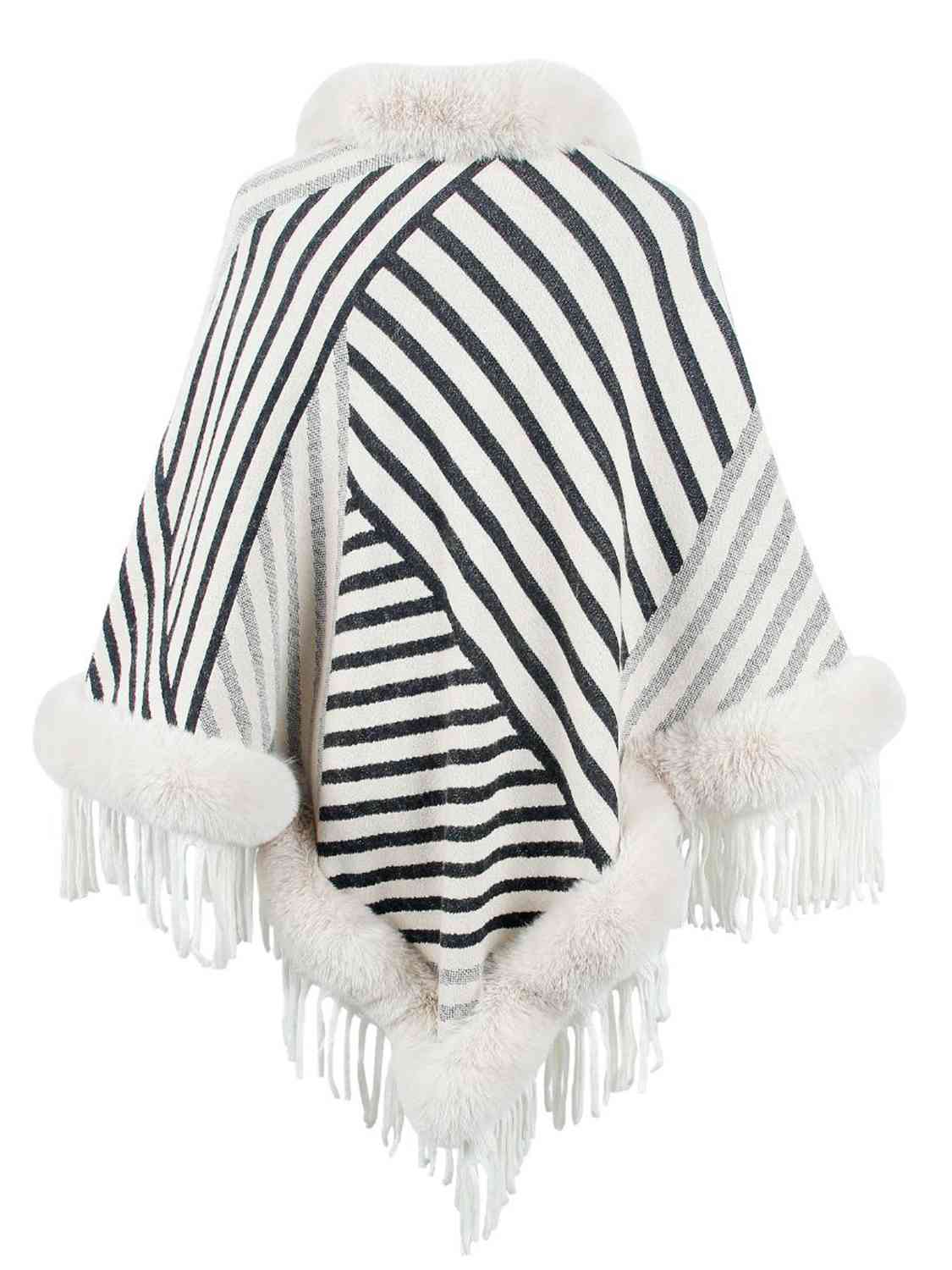 Contrasting Beauty One Size Striped Fringe Hem Poncho