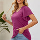 Smocked Round Neck Flutter Sleeve T-Shirt