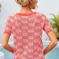 Women's Checkered Short Sleeve Knit Top
