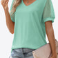 Swiss Dot Puff Sleeve V-Neck Tee