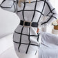 Women's Clarisia Plaid Round Neck Dropped Shoulder Sweater Dress
