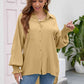 High-Low Collared Neck Lantern Sleeve Shirt
