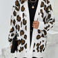 Leopard Open Front Dropped Shoulder Cardigan