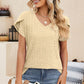 Eyelet V-Neck Petal Sleeve T-Shirt