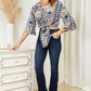 Double Take Tie Hem V-Neck Three-Quarter Sleeve Blouse