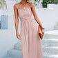 Decorative Button Spaghetti Strap Midi Dress