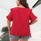 Plus Size Printed Notched Flounce Sleeve Blouse